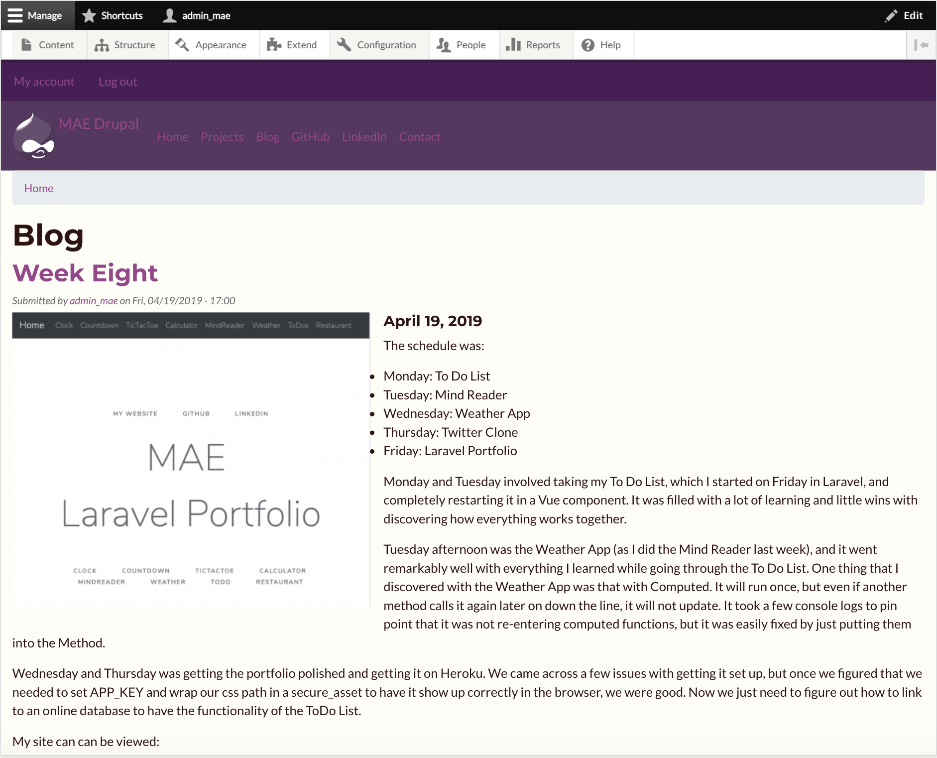 Screenshot of Blog Page