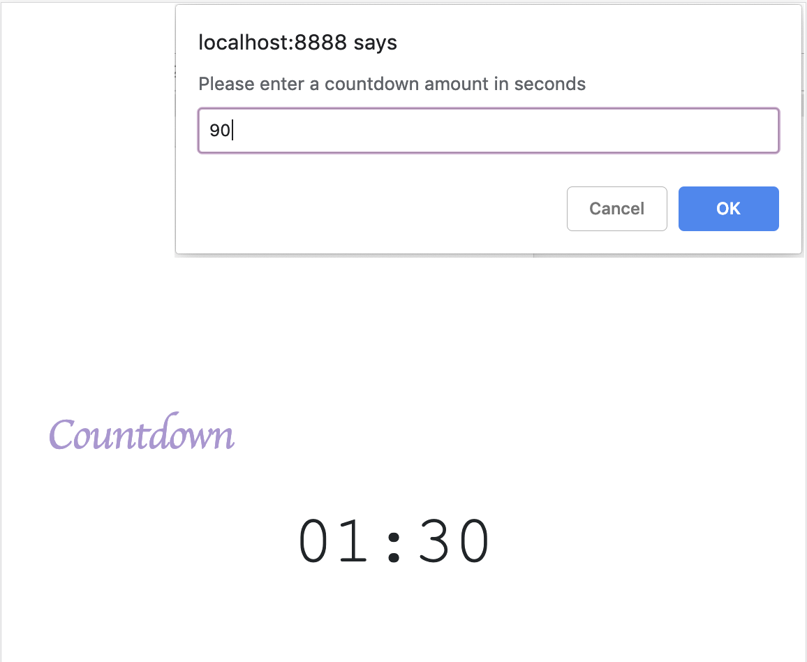 Screenshot of Exercise 2 - Countdown