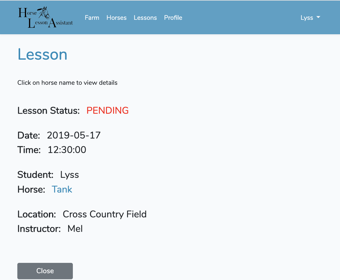 Screenshot of Student Lesson Pending Screen