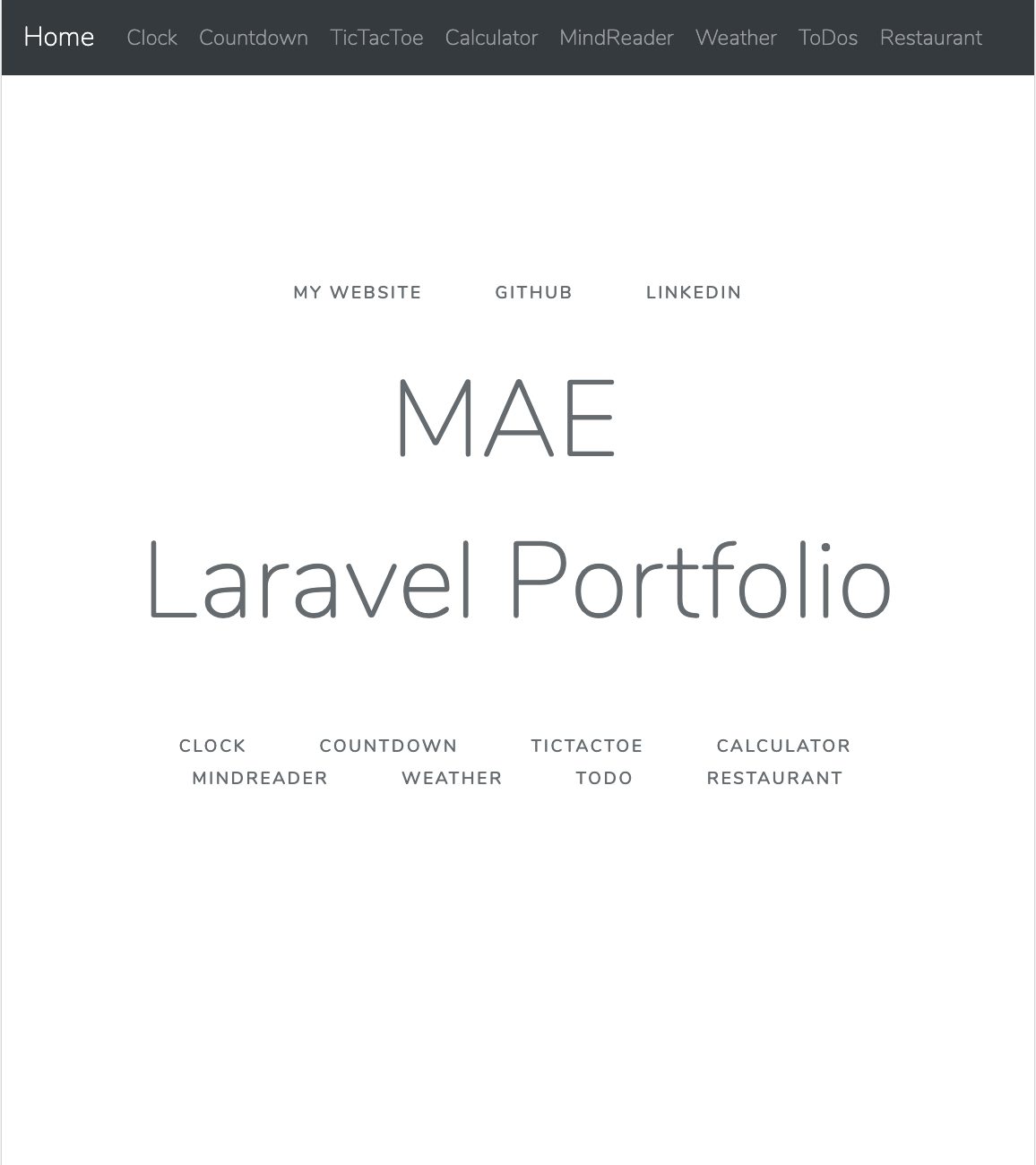 Screenshot showing MAE Laravel Portfolio homepage