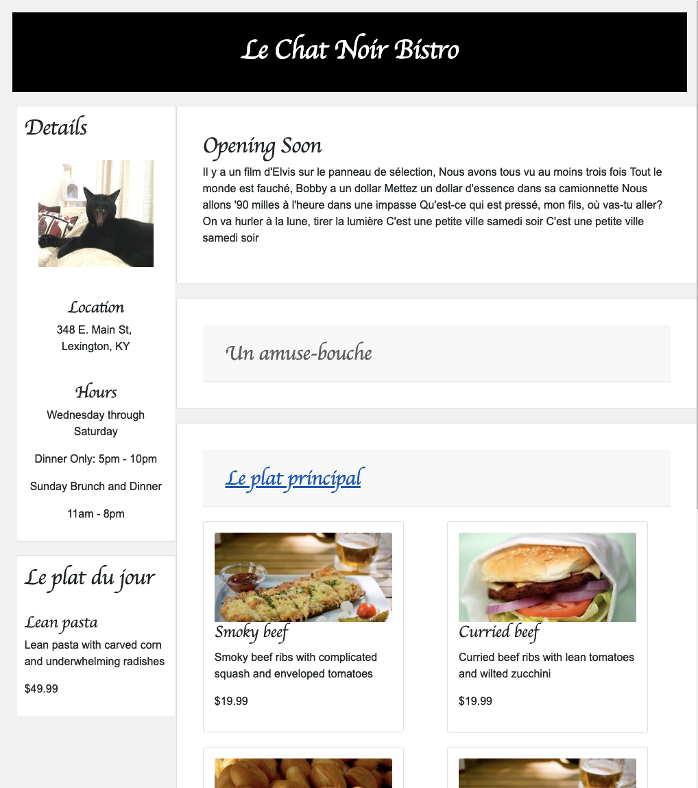 Screenshot of Resturant Menu